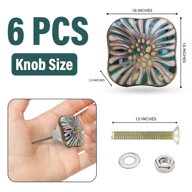 TRINCA-FERRO Set of 6 Ceramic Salah Square Knob Kitchen Cabinet Cupboard Door Dresser Wardrobe and Drawer Pull for Bathroom | Bedroom | Office | Kitchen - Image 3
